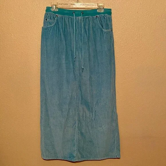 CHADWICK'S 2pc Corduroy Jacket/Skirt with Hood and pockets Teal Size L/10 - Picture 8 of 13